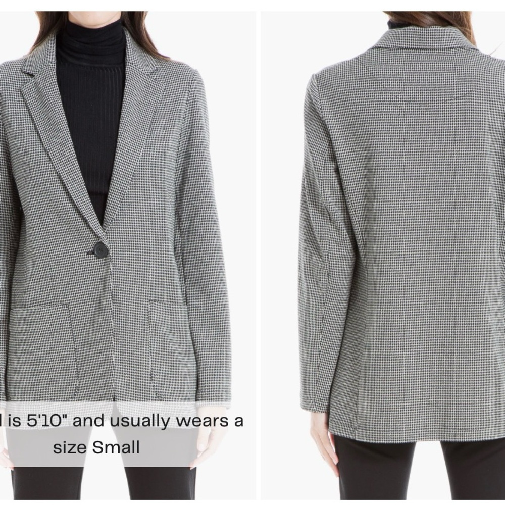 NWT Max Studio Black White double knit one button jacket women Checkered Blazer